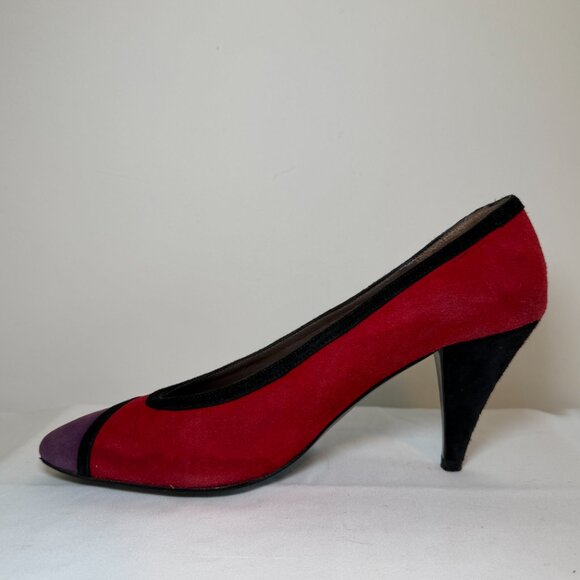 Vintage 80s VAN ELI Colorblock Suede Leather Pumps Heels 6-6.5 - Picture 4 of 16